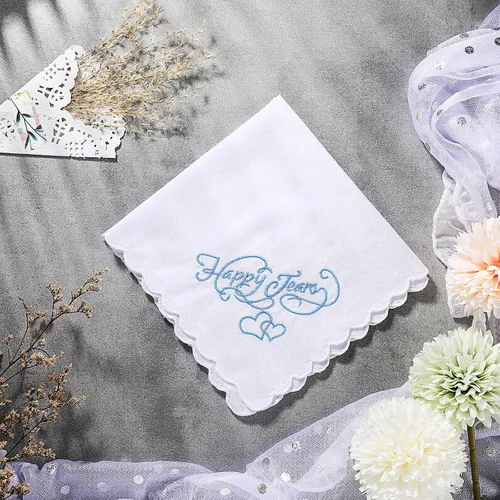 Vista 5 de Pañuelos bordados para boda, lágrimas felices, pañuelos de boda con bordes de encaje festoneados para el día de la boda novia