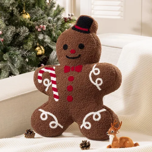 Vista 12 de Phantoscope Almohada Decorativa de Feliz Navidad Pan de Jengibre, Almohadas de Peluche Teddy Navideñas con Forma de Pan de Jengibre con Gorro