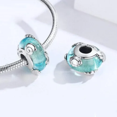 Vista 3 de Abalorios de cristal de Murano genuino para pulseras de plata de ley 925 original núcleo azul burbujas rosas abalorios para pulseras Pandora