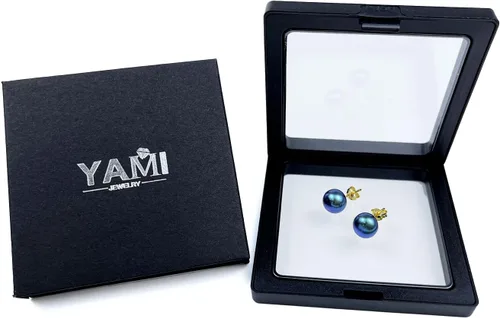 Vista 30 de YAMI Black/Grey/White Pearl Earrings, Real Cultured Pearl, 925 Sterling Silver Stud Earrings Plated with 18K Gold, Classic & Elegant Jewelry Gifts