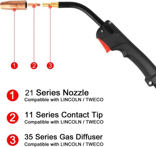 Vista 6 de Zinger MIG - Antorcha de pistola de soldadura 100Amp 10 pies de repuesto para Lincoln Magnum 100L K530-5 con 10 puntas de contacto de soldadura Mig