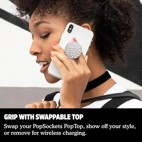 Vista 4 de PopSockets: PopGrip - Soporte extensible y agarre con tapa intercambiable para teléfonos y tabletas, metal martillado plateado