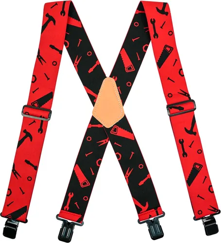 Vista 2 de KUNN Mens Suspenders X-Back 2 Inch Wide Elastic Suspender Heavy Duty Clips Work Suspenders