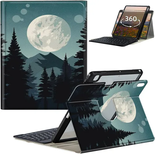 Vista 10 de Funda de teclado para iPad de 9ª/8ª/7ª generación de 10.2 pulgadas 2021/2020/2019 con soporte delgado giratorio de 360 grados, cubierta inteligente