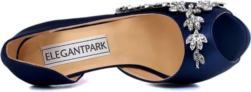 Vista 4 de ElegantPark Zapatos de Boda para Novia de Tacón Alto con Plataforma Zapatos de Novia con Pedrería Tacones para Boda Zapatillas de Mujer de Satén