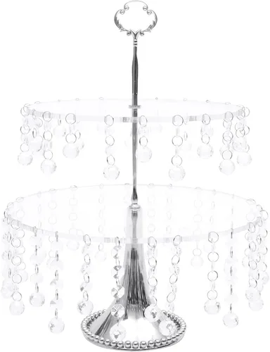 Vista 4 de Juego de 4 soportes redondos para cupcakes con colgantes de cristal, pedestal, exhibición, plato, soportes y bandejas, platos de metal para boda