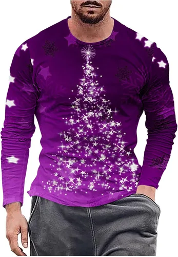 Vista 5 de Camisetas para hombre, diseño gráfico de Navidad, de manga larga, ajuste muscular, para gimnasio, entrenamiento, camiseta casual con cuello redondo