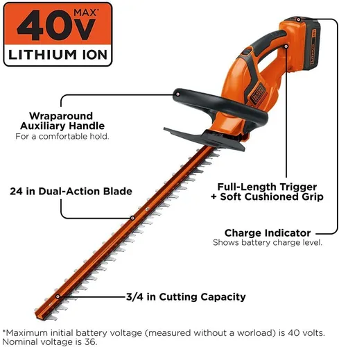 Vista 2 de BLACK+DECKER Cortasetos inalámbrico BLACK + DECKER 40 V MAX, 24 pulgadas (LHT2436)