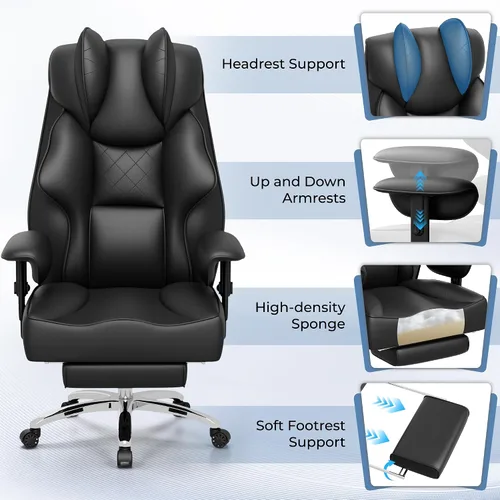 Vista 6 de Homall Silla de oficina de masaje grande y alta, silla de escritorio ergonómica reclinable con respaldo alto y reposabrazos acolchados ajustables
