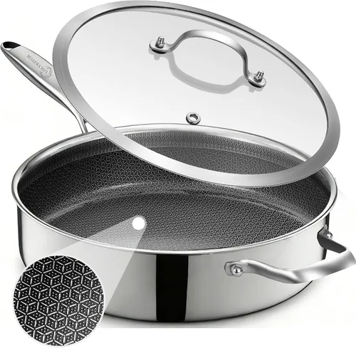 Vista 8 de LOLYKITCH - Sartén profunda de 3 cuartos con tapa, 10 pulgadas, mango remachado Híbrido antiadherente Sartén para saltear Apto