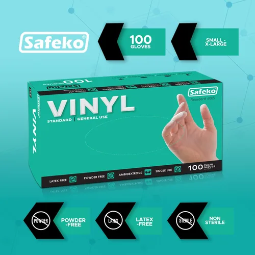 Vista 2 de Guantes desechables de vinilo transparente de uso general, sin polvo y látex