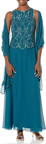 Vista 29 de J Kara Vestido largo sin mangas con cuentas y bufanda para mujer, talla grande