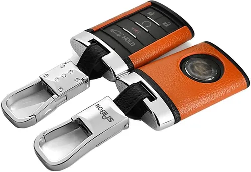 Vista 6 de Ontto Funda de llavero de cuero plástico ABS Cadillac con llavero de aleación de zinc para Cadillac CTS XTS ATS SLS SRX (rojo)