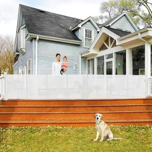 Vista 11 de Puertas retráctiles reforzadas para bebés con varillas de soporte, se extienden hasta 55" de ancho, puerta retráctil para perros para entradas