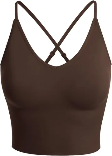 Vista 2 de Design by Olivia Sujetador deportivo para mujer, casual, sin costuras, acolchado, para entrenamiento, camiseta sin mangas, recortada, para yoga