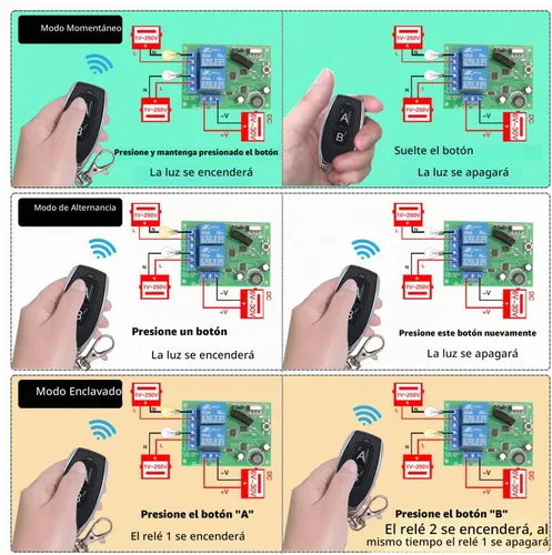 Vista 6 de DieseRC DC 12V 24V 30V Interruptor de control remoto seguro universal inalámbrico 433Mhz RF Placa receptora de relé de 10A con 2 llaveros 2 botones