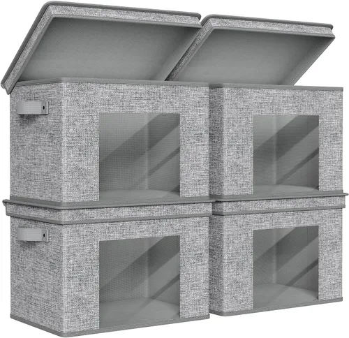 Vista 7 de Univivi Cajas de Almacenamiento de Tela Plegables Grandes Contenedores de Almacenamiento con Tapas [Paquete de 4] Cubos de Almacenamiento Plegables