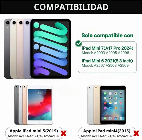 Vista 2 de FUWANG Funda con teclado y panel táctil para iPad mini 7 A17 Pro 2024 y Mini de 6ª generación 2021 de 8.3 pulgadas - Teclado retroiluminado de 7