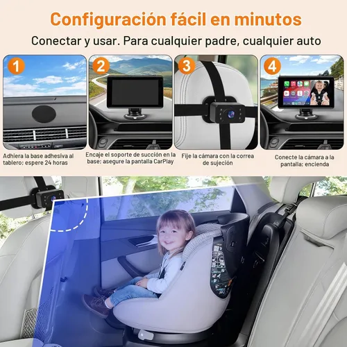 Vista 6 de Cámara de coche para bebé con pantalla inalámbrica CarPlay de 7 pulgadas, compatible con Apple CarPlay y Android Auto, cámara de coche de visión