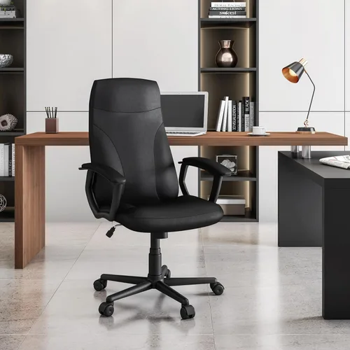 Vista 2 de Techni Mobili - Silla de oficina de piel sintética, altura ajustable, color negro PU leather executive chair, padded armrests, height adjustable