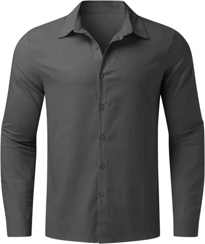 Vista 4 de Mens Shirts Summer Cotton Linen Long Sleeve Button Down Shirt Casual Stylish Solid Work Shirt Trendy Clothes 2023
