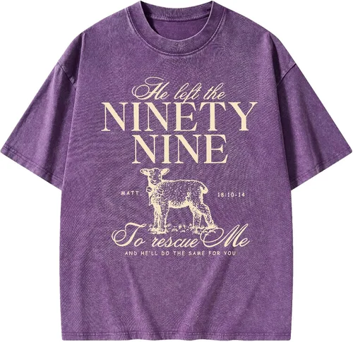 Vista 8 de Camisetas gráficas de verano para mujeres y hombres, de algodón, de gran tamaño, 90 y nueve con ovejas, camiseta cristiana lavada