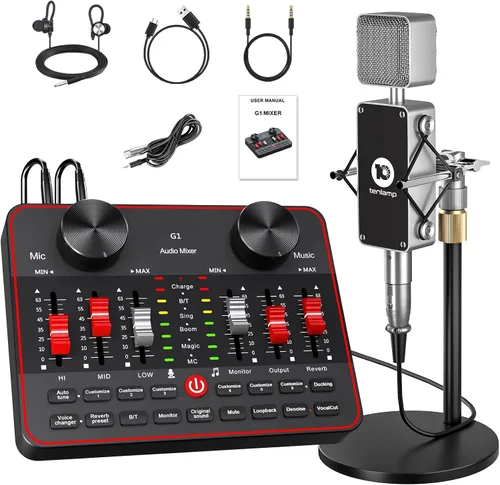 Vista 10 de Kit de Mezclador de Audio G1 para Transmisión en Vivo, Tarjeta de Sonido en Vivo para Transmisión, Interfaz de Audio Mezclador DJ Tarjeta