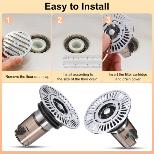 Vista 5 de uxcell 1 drenaje extendido antiolor para el suelo de ducha, de acero inoxidable de 2.6 pulgadas de alto, reflujo de drenaje de ducha de acero