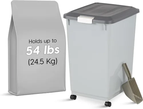 Vista 5 de IRIS USA Contenedor de almacenamiento de comida para perros con ruedas, tapa hermética, cuchara de 2 tazas, almacenamiento de alimentos