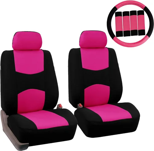 Vista 11 de Fundas de asientos para auto de tela lisa y almohadillas para cinturón y volante, diseño universal FH-FB050102 y FH2033, Beige1