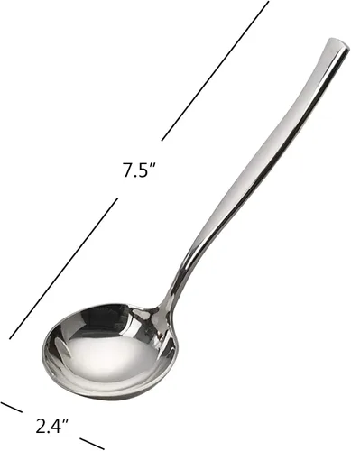 Vista 2 de Vababa Cuchara de sopa de salsa de acero inoxidable de 4 piezas, juego de cucharón de sopa pequeño