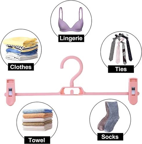 Vista 7 de Paquete de 10 perchas de plástico para pantalones con clips, colgador de faldas que ahorran espacio con clips giratorios y ajustables de 360°