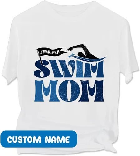 Vista 6 de Camiseta personalizada para mamá con nombre de jugador personalizado para amantes de la natación, equipo de natación, mamá, deportes, mamá, camisas