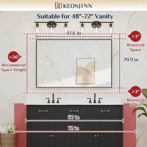 Vista 4 de Keonjinn Espejo de baño dorado de 48 x 30 pulgadas, espejo de pared de baño con borde dorado grande cepillado para sobre el fregadero, espejos