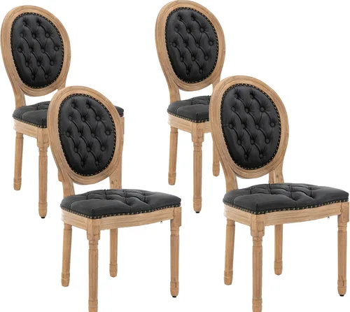 Vista 17 de LKTART Juego de 2 sillas de comedor francesas de piel sintética con botón y cabezal de clavos para sala de estar, cocina, sillas laterales ovaladas