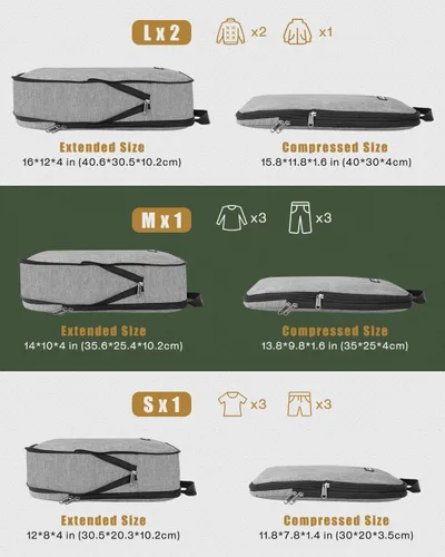 Vista 4 de SOLEDI Juego de 7 cubos de compresión para artículos esenciales de viaje, bolsas organizadoras de equipaje, incluye organizador de cables, bolsa