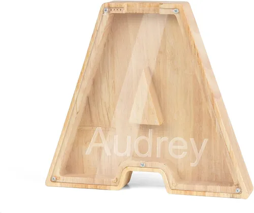 Vista 37 de Alcancía con nombre personalizado, 26 letras láser con texto personalizado, banco de monedas de madera, significado educativo, alcancía con nombre