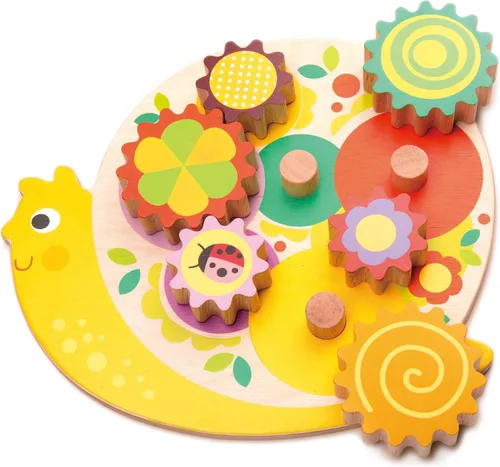 Vista 2 de Tender Leaf Toys - Remolinos de caracol - 6 engranajes de flores extraíbles, juego para niños pequeños y niños - Apilamiento de madera, camas