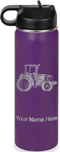 Vista 65 de LaserGram Botella de agua personalizada, tractor agrícola, acero inoxidable de doble pared aislada al vacío con popote superior, regalo grabado