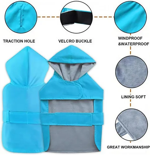 Vista 3 de Impermeable para perros pequeños, chaqueta impermeable con capucha, poncho impermeable para mascotas, traje de lluvia de doble capa para cachorros