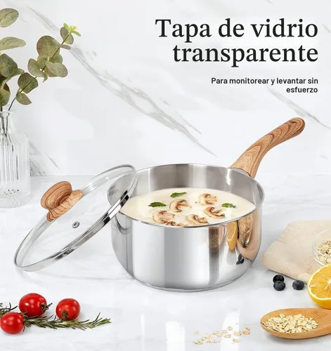 Vista 4 de KOCH SYSTEME CS Cacerola de Acero Inoxidable, Cacerola de 1 Cuarto de Galón con Tapa y Mango de Baquelita Resistente al Calor, Cacerola de Acero