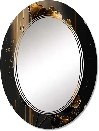 Vista 6 de DesignQ Floral & Botanical wall mirror, Oval Traditional mirror, Round Black bathroom mirror, Crocus vanity mirror Black and Gold Crocus Artistry
