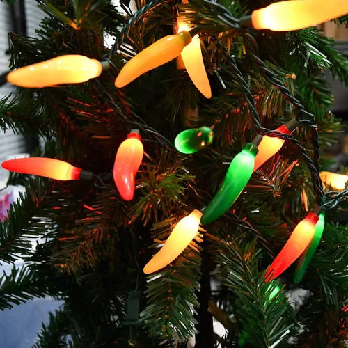 Vista 4 de Guirnalda de luces de Navidad de chile de 13.6 pies con 35 chiles calientes multicolor blanco cálido, luces incandescentes de pimienta