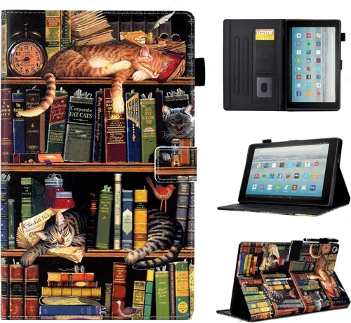 Vista 8 de Funda para tablet Fire HD 8 (8ª/7ª/6ª generación, versión 2018/2017/2016), funda protectora de piel sintética con función atril y encendido Flores