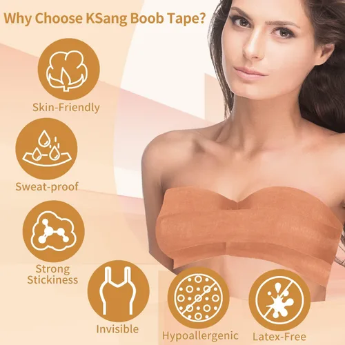 Vista 4 de Cinta para levantamiento de senos KSang - Cinta para levantamiento de senos, impermeable, a prueba de sudor, se adapta a pechos grandes A-G con 3