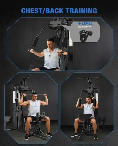 Vista 4 de Equipo multifuncional de gimnasio en casa, estación de entrenamiento de pila de peso de 150 libras para entrenamiento de fuerza de cuerpo completo