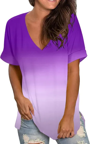Vista 2 de Camiseta de manga corta con cuello en V para mujer, blusa holgada y holgada con estampado floral