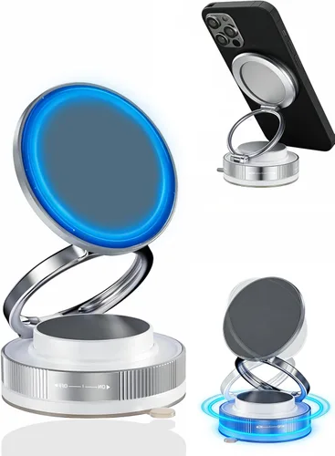 Vista 10 de Soporte magnético para teléfono de coche al vacío con imanes fuertes, soporte ajustable de 360° para teléfono celular, soporte plegable Magsafe