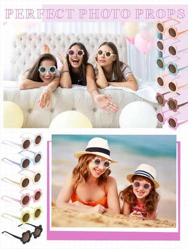 Vista 5 de Kanayu 12 pares de lentes de sol de flores de Navidad de 5.71 pulgadas para adultos, redondos, protección UV, gafas de flores coloridas para mujeres