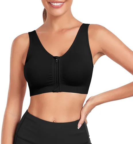 Vista 6 de Brasier deportivo con cierre frontal para mujer, posoperatorio, sin alambres, para yoga